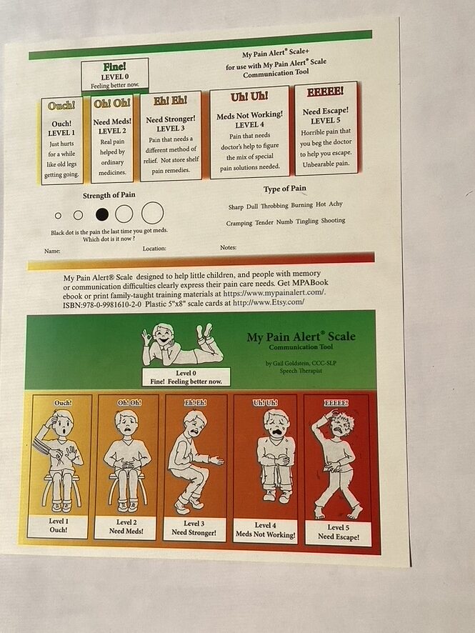 My Pain Alert Scale Poster supports special needs individuals.